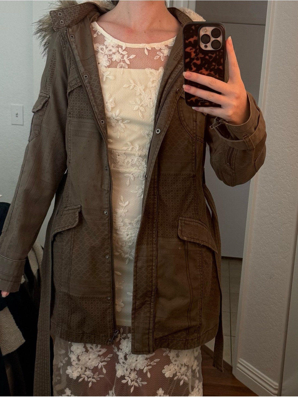 Women's Hooded Parka Jacket in Olive Green